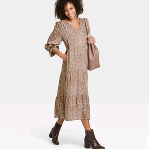 Tiered Leopard Maxi Print Dress A New Day M Brown